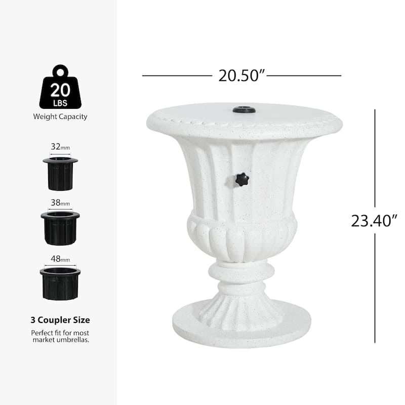 Roomfitters Adela Outdoor Patio Side Table Umbrella Base with Sand Filling Design, MGO White Marble Finish