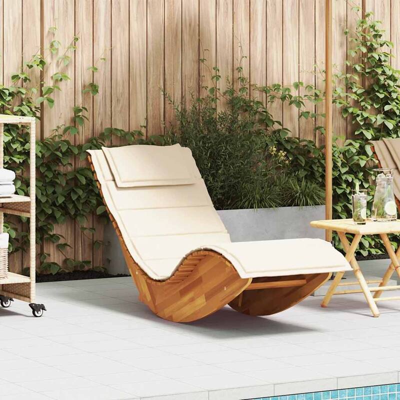 vidaXL Sun Lounger Cream, Acacia Wood Grain - 23.6 x 60.6 x 29.1