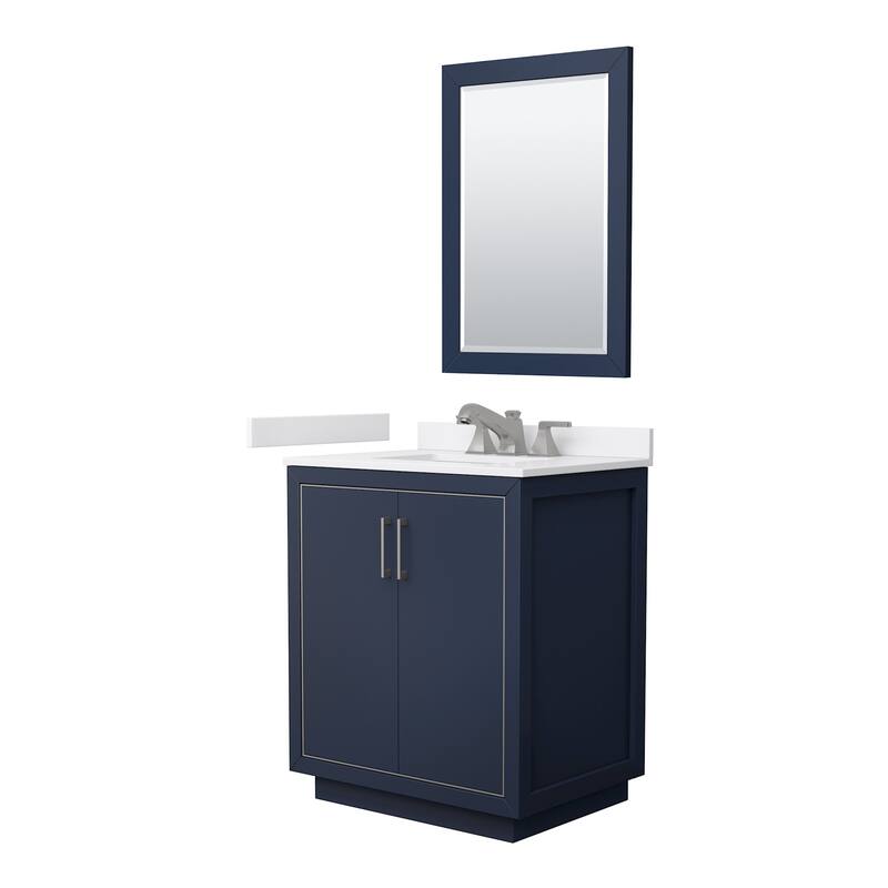 Wyndham Collection WCF1111-30S-VCA-US3M24 Icon 30" Free Standing - Dark Blue / White Cultured Marble Top / Brushed