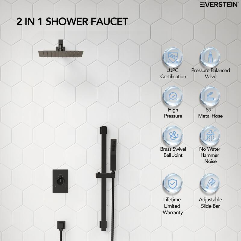 Slide Bar High-Pressure Balancing Shower System 10" Rainfall Shower Head with Handheld Shower