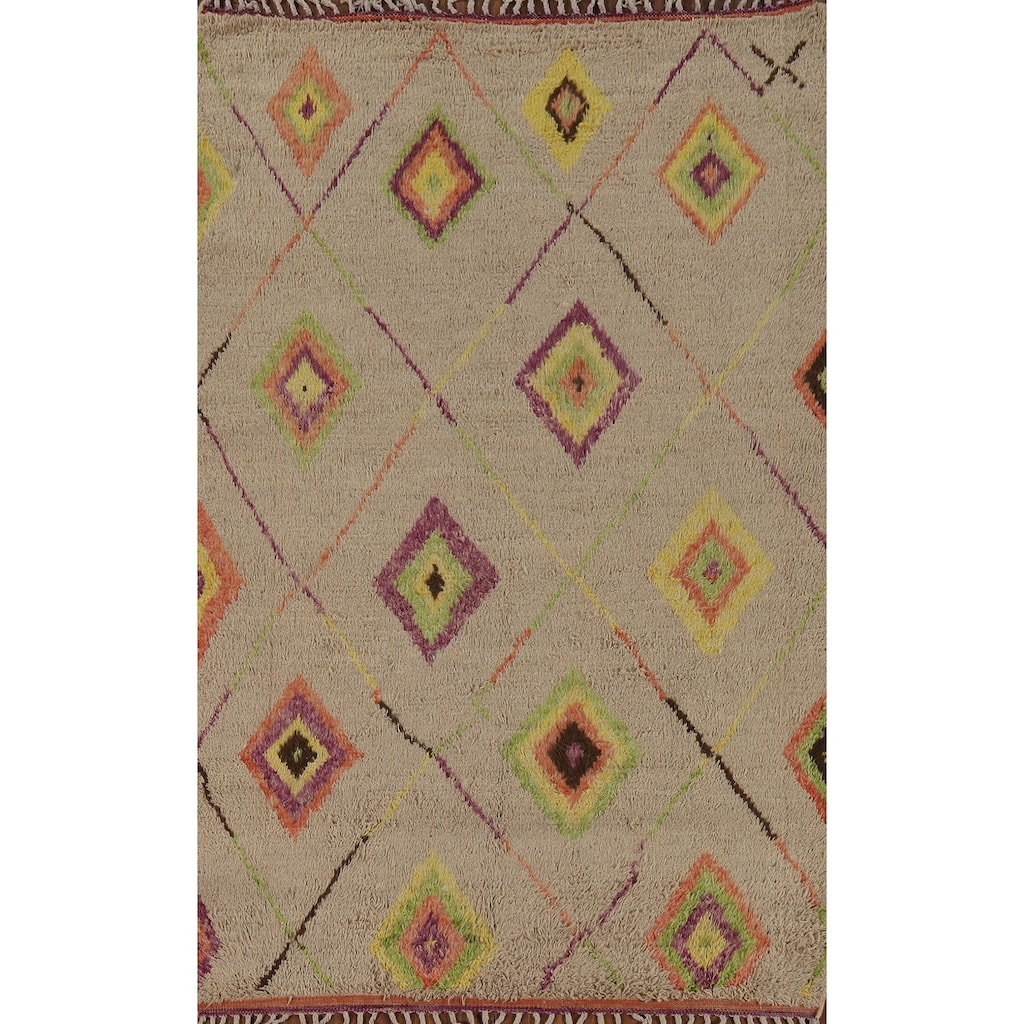 Trellis Geometric Moroccan Area Rug Handmade Wool Carpet - 5'1" x 8'4"