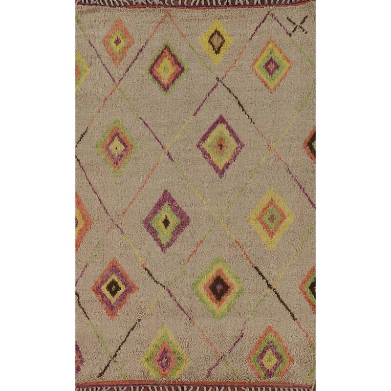 Trellis Geometric Moroccan Area Rug Handmade Wool Carpet - 5'1" x 8'4"