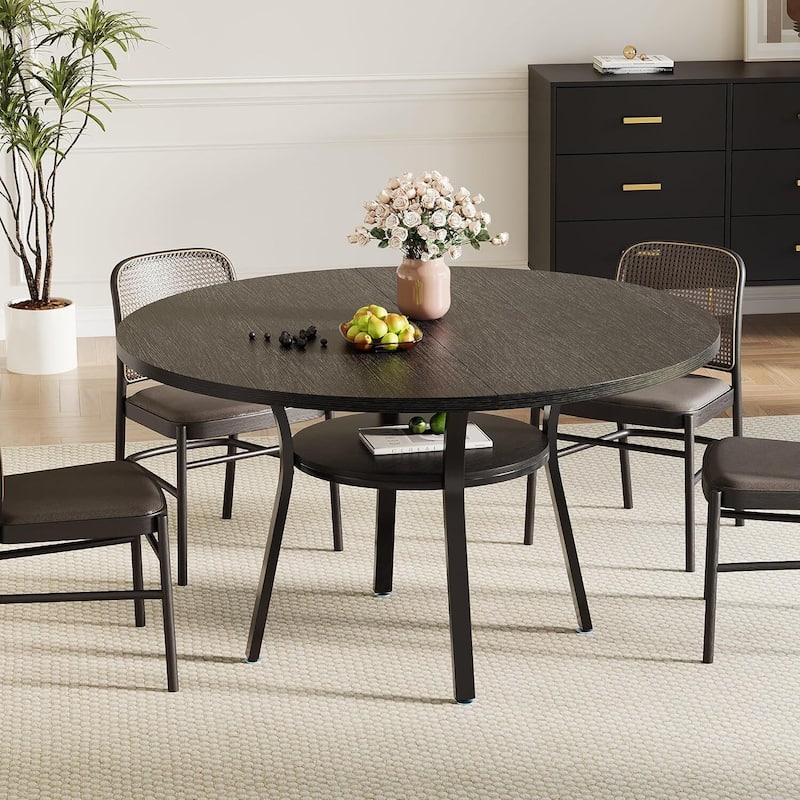47" Round Kitchen Dining Table with Storage Shelf for Kitchen, Living Room (Table Only)