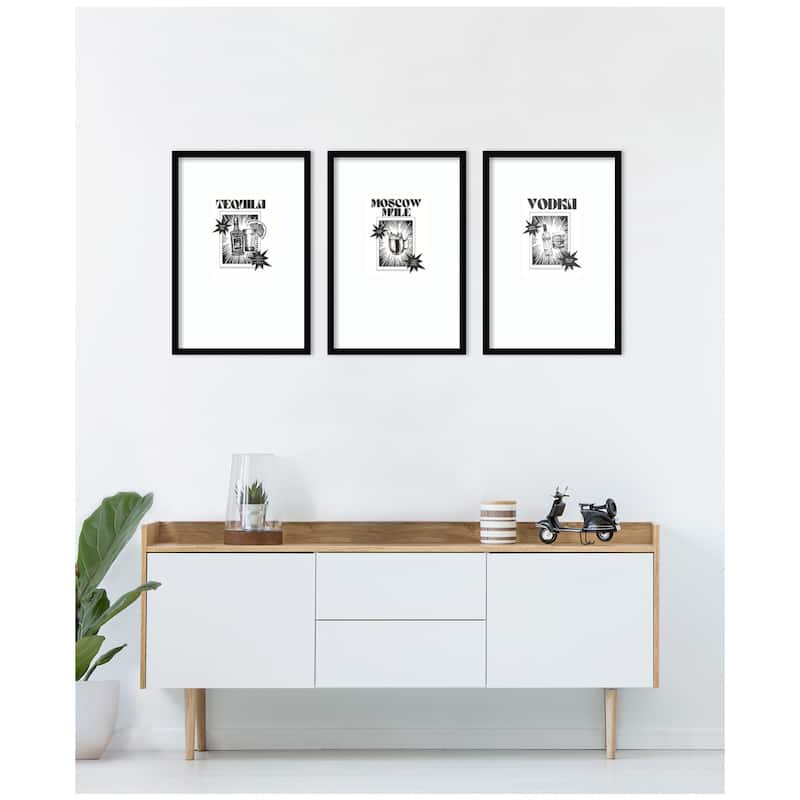 Kate and Laurel Tequila Moscow Mule & Vodka Happy Water 3 Piece Framed Wall Art Print Set by Honey Island Studio