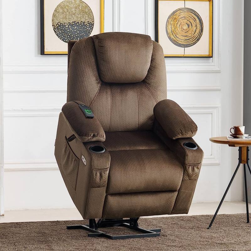 MCombo Small Power Lift Recliner Chair Sofa with Massage and Heat, 3 Positions and USB Ports Extended Footrest, Fabric 7141
