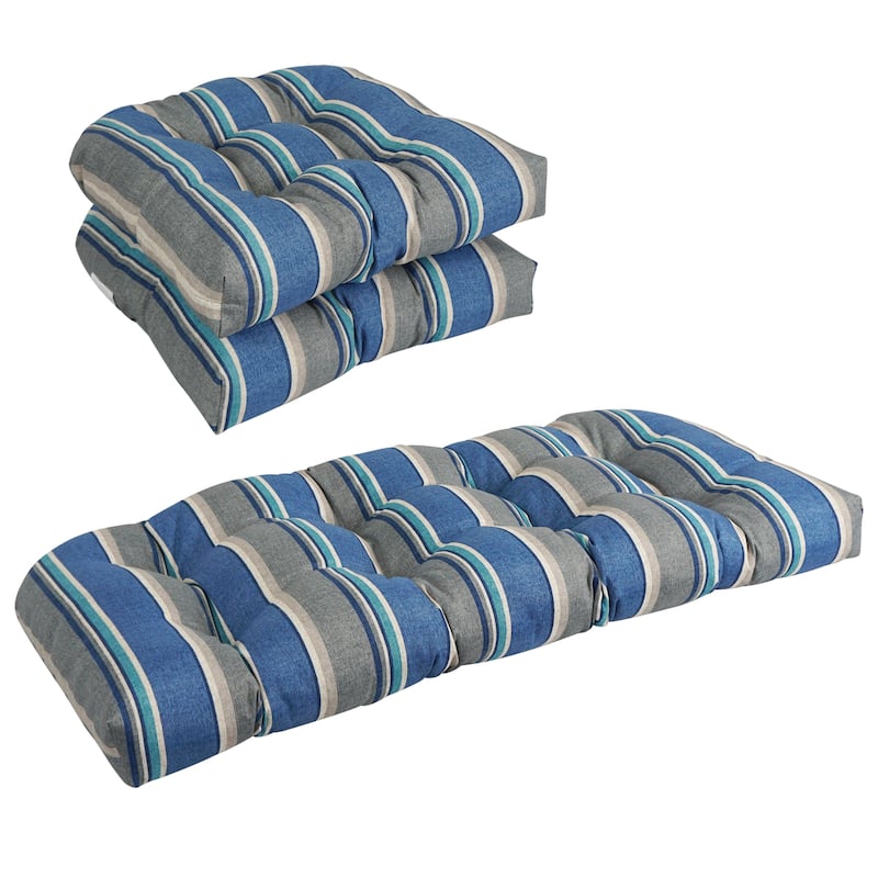 Rounded Back Tufted Indoor/Outdoor Settee Cushion Set (Set of 3) - 19 x 19 - Sovaro Denim