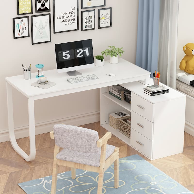 55" L-Shaped Computer Desk - Storage Workstation - 5 Colors Large