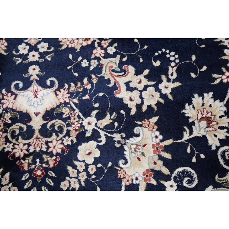 Navy Blue Floral Medallion Transitional Turkish Rug Oriental Carpet