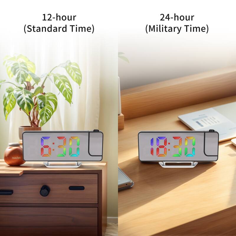 Projection Alarm Clocks with Big Numbers Temperature Display, Dimmable, 12/24H for Deep Sleepers, 7.5 x 2.8 x 1 inch