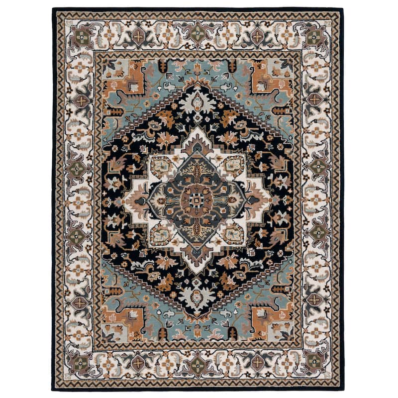 SAFAVIEH Handmade Heritage Carrol Traditional Oriental Wool Rug - 9' x 12' - Navy/Ivory - Rectangle