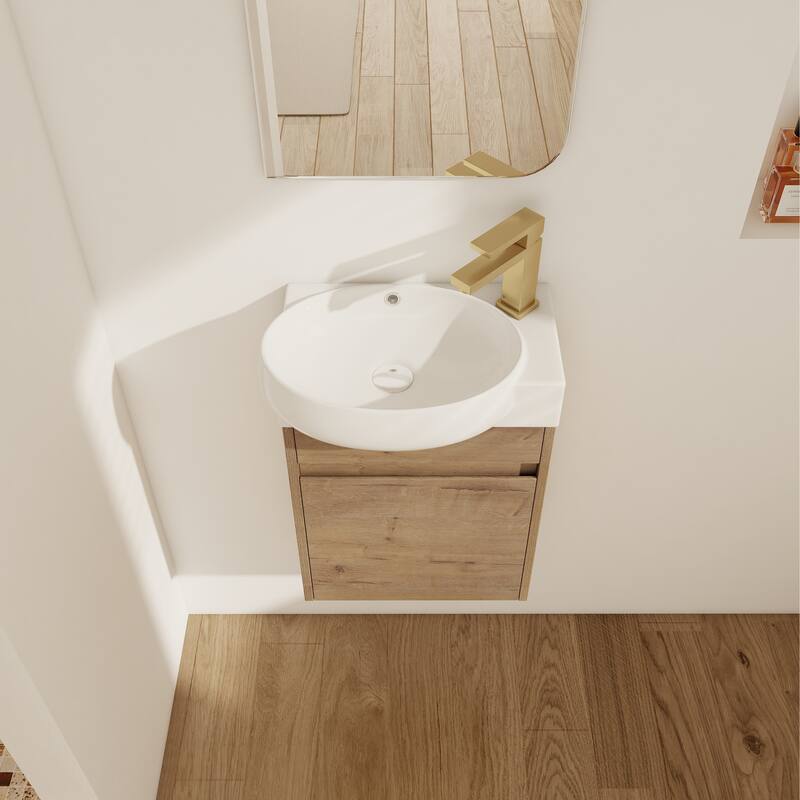 Compact Bathroom Vanity with Sink, Oval Single Ceramic Sink Bathroom Cabinet for Small Bathroom