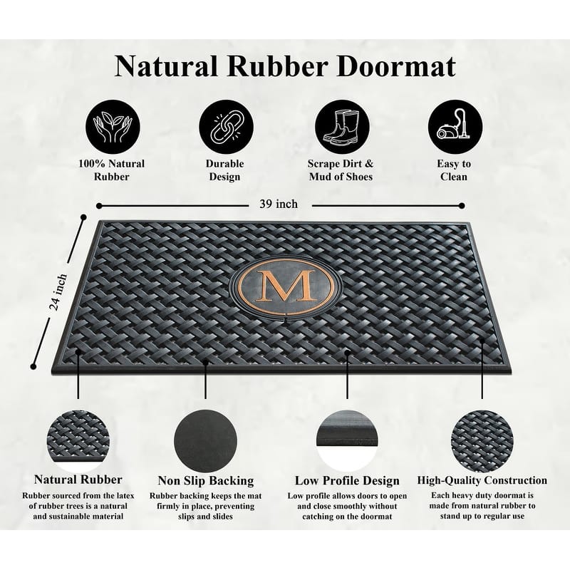 A1HC 100% Pure Rubber Monogrammed Front Door Mat 24" x39" Indoor Outdoor Doormat