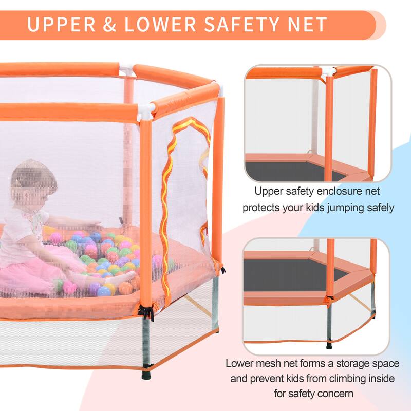 55" Toddlers Trampoline with Safety Enclosure Net and Balls, Indoor Outdoor Mini Trampoline for Kids