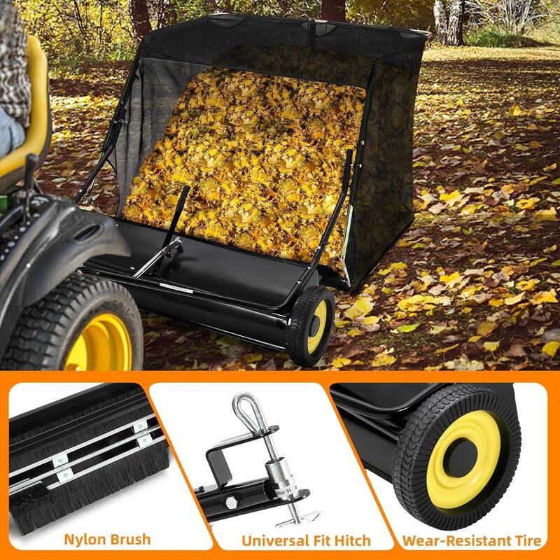 52-Inch Tow-Behind Lawn Sweeper 27 cu. ft. Large Capacity Adjustable Sweeping Height