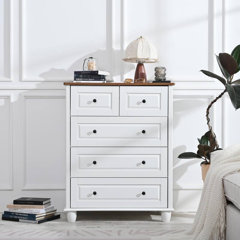 Ivory White 5 Drawers 29.1 in. Wide Chest of Drawers 5 Drawers Dresser with Deep Space Wood Tall Storage Drawers Cabinet