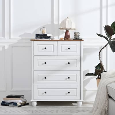 Ivory White 5 Drawers 29.1 in. Wide Chest of Drawers 5 Drawers Dresser with Deep Space Wood Tall Storage Drawers Cabinet