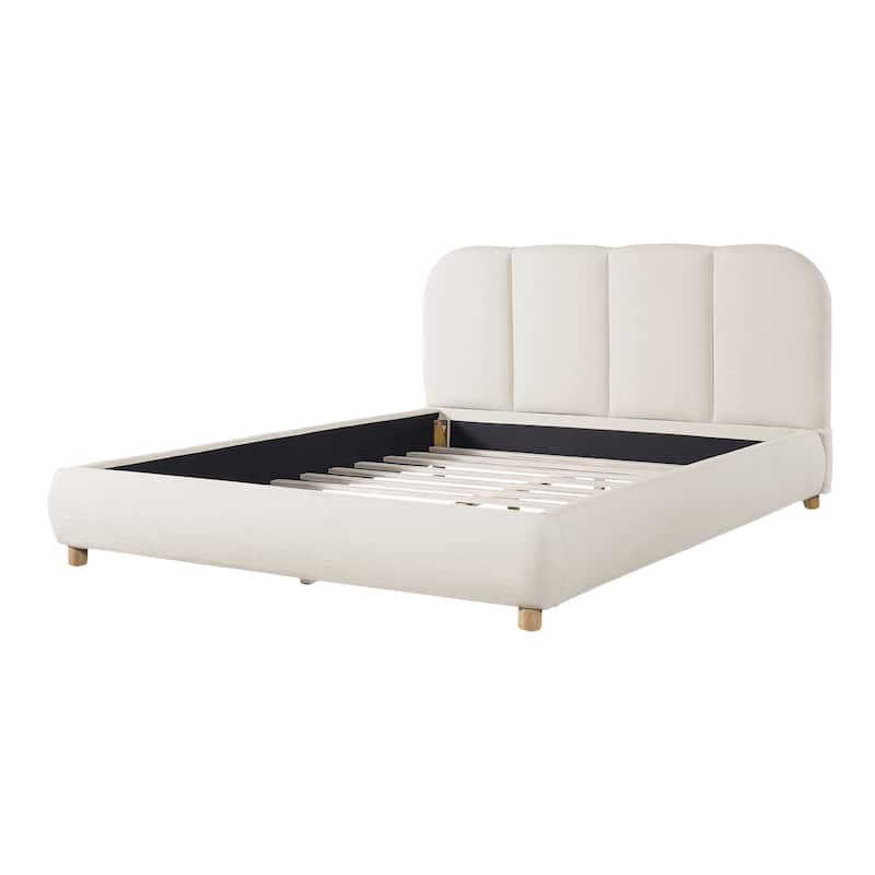 Christopher Knight Home - Modern Upholstered Linen Fabric Bed Frame with Wooden Leg - with Curved Headboard Design