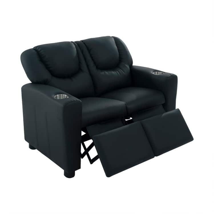 Kids Push Back Loveseat Recliner with Cup Holders, Adjustable Footrest & Headrest, Two Seat Recliner Sofa for Boys and Girls