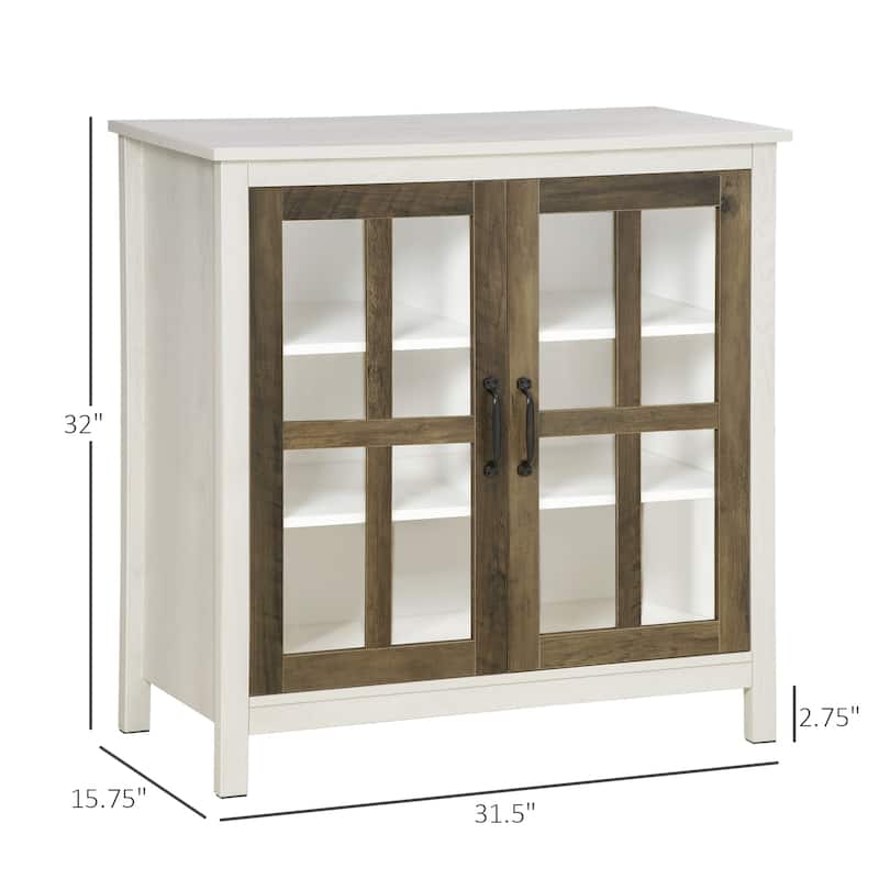 HOMCOM Kitchen Sideboard, Glass Door Buffet Cabinet, Accent Cupboard with Adjustable Storage Shelf for Living Room