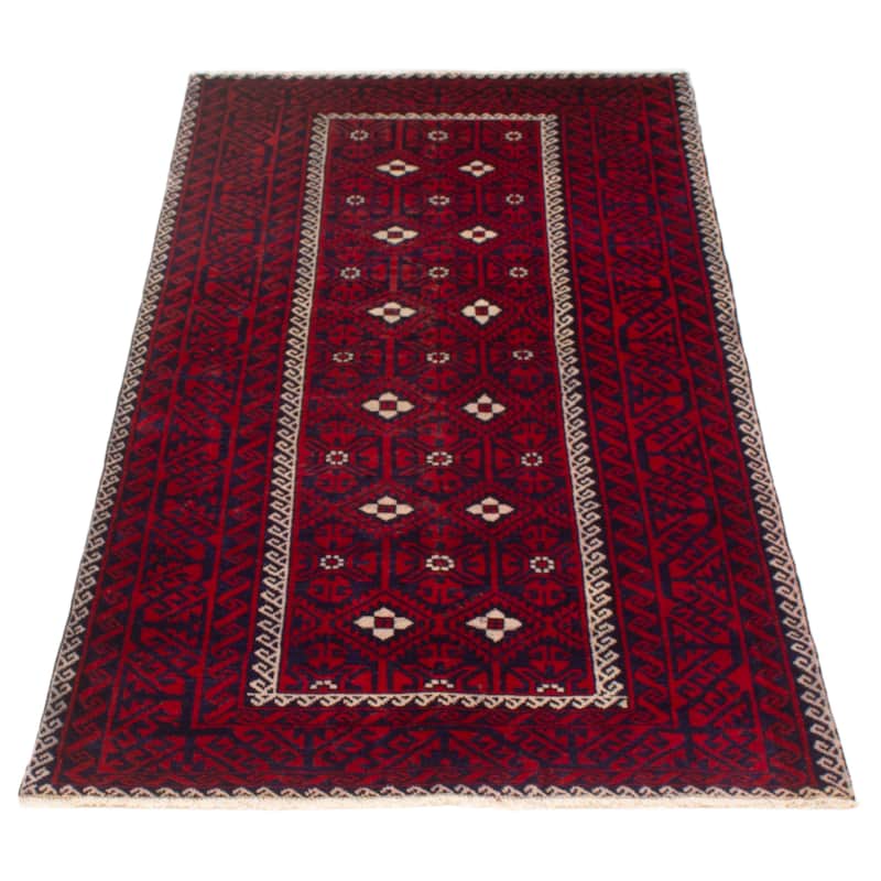 ECARPETGALLERY Hand-knotted Baluch Red Wool Rug - 3'10 x 7'3