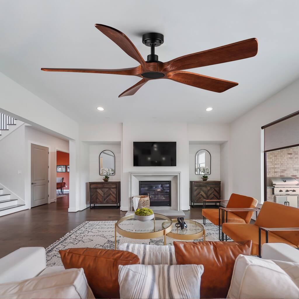 60" Ceiling Fans w/ Remote Control, 5 Wood Fan Blades Without Lights