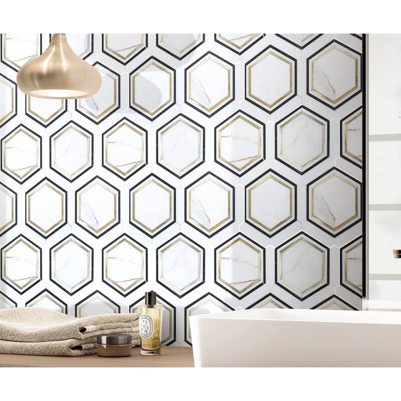 HoneyComb Pattern Marble and Metal Mosaic Tiles - Case (5 Sheets)