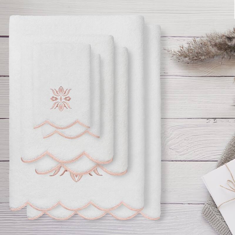 Authentic Hotel and Spa 100% Turkish Cotton FLOWER CREST Scallop Towel Collection