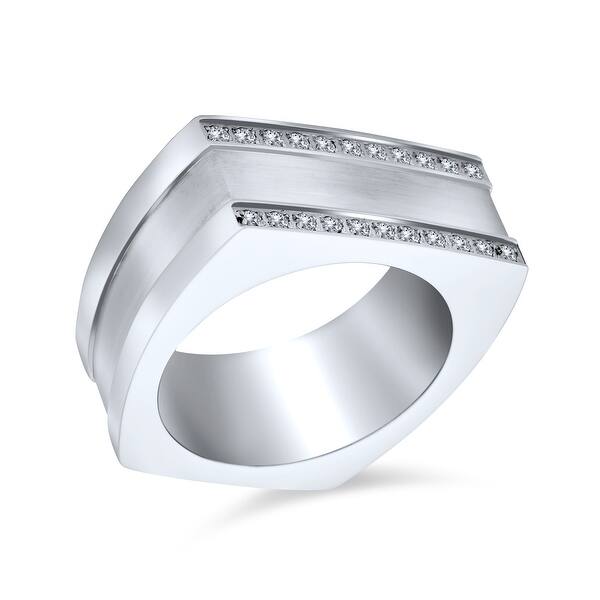 Mens Rings CZ Rings Stainless Steel Polished and Satin with Black CZ Ring Size 9 Mens Rings CZ Rings Stainless Steel Polished and Satin with Black CZ Ring Size 9