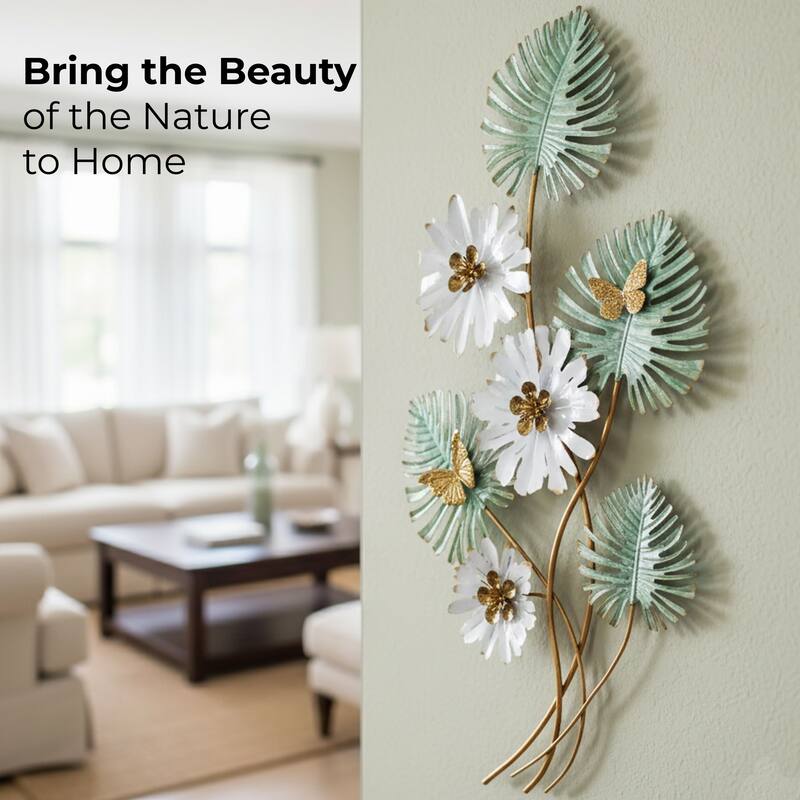 Daisy Bouquet Floral Wall Art Vertical 3D Metal Sculpture 36"x19"