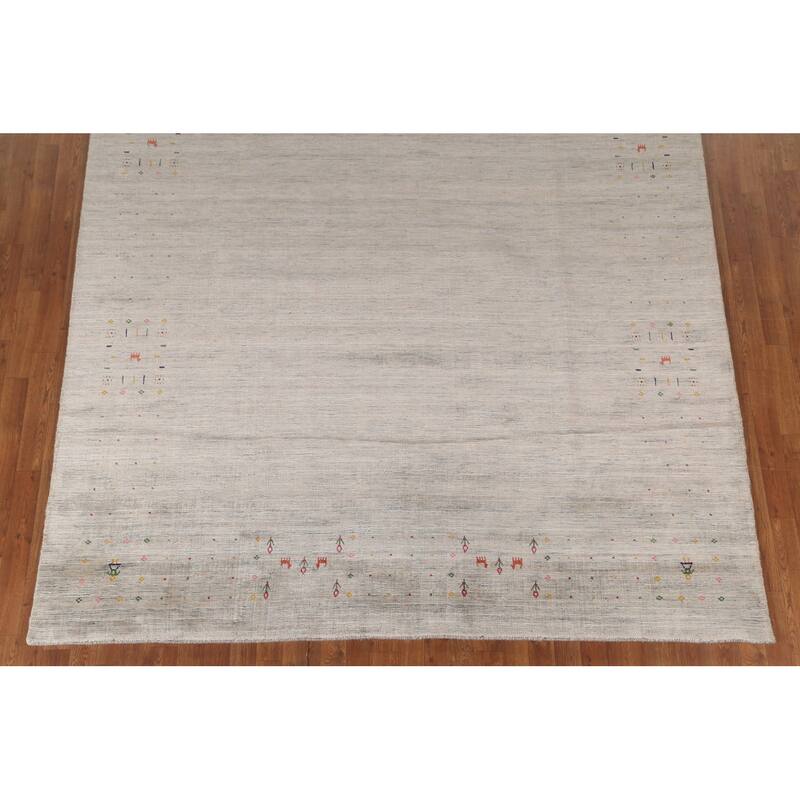Beige Tribal Gabbeh Area Rug Hand-Knotted Wool Carpet - 7'10" x 9'8"