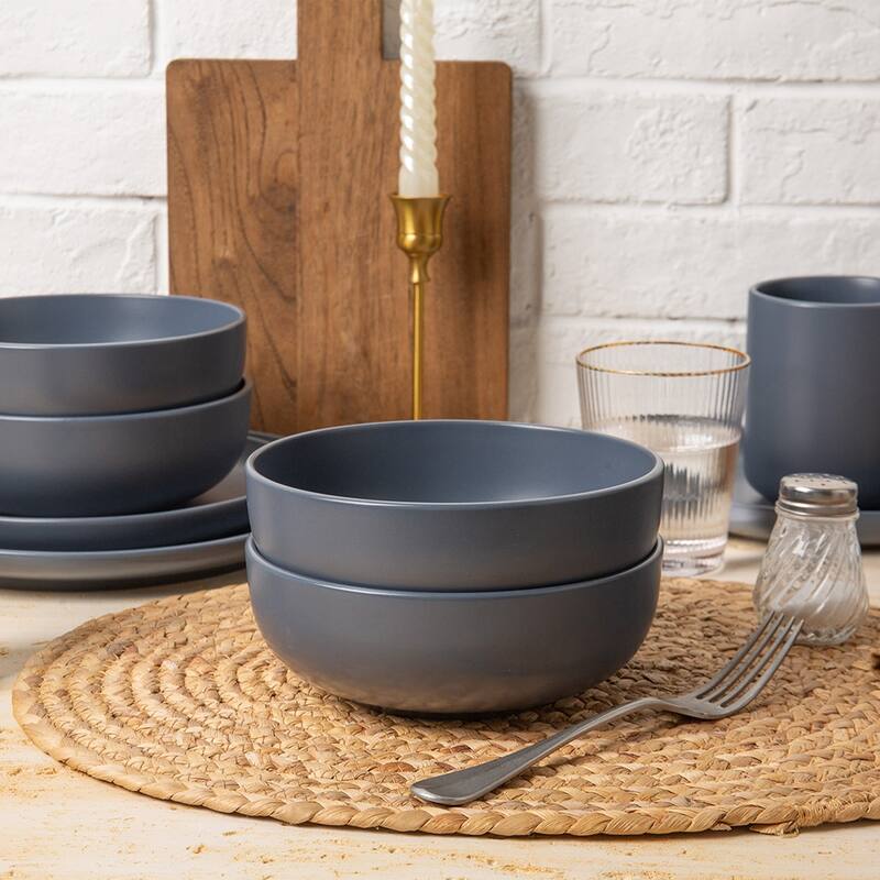 12PCS Stoneware Dinnerware Set, Microwave Dishwasher Safe Stackable