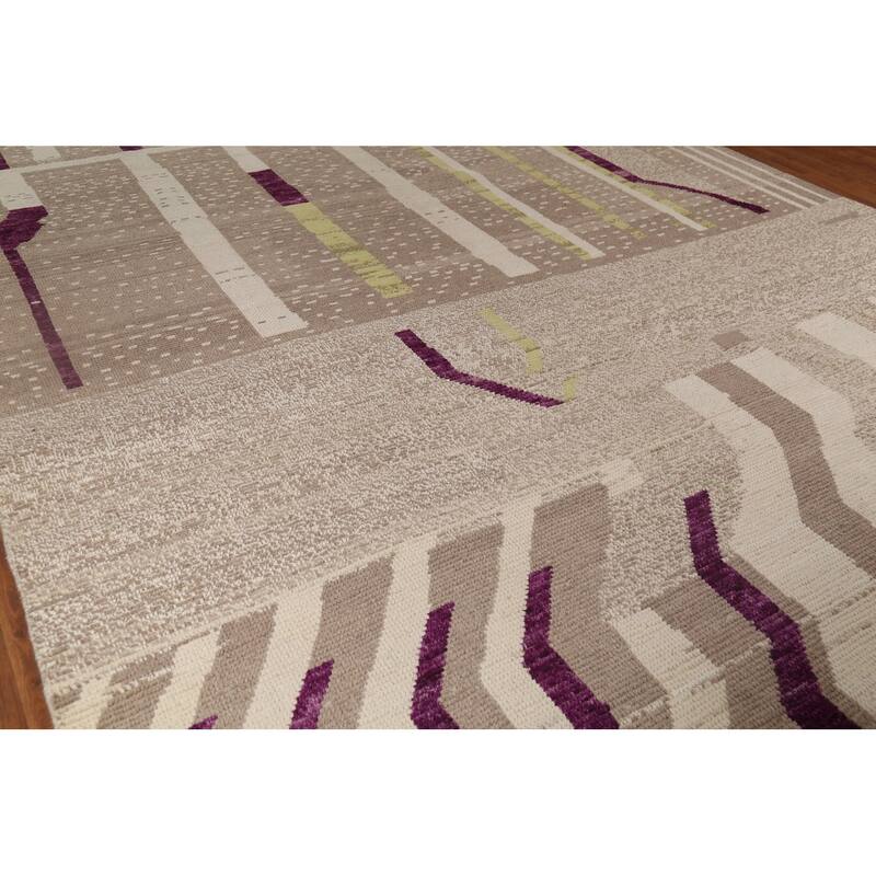 Earth Tone Moroccan Large Area Rug Handmade Beige Wool Carpet - 9'10"x 14'5"