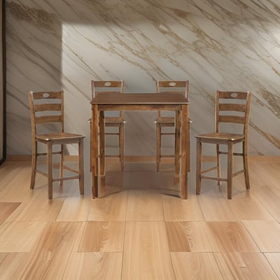 Tori 5 Piece Counter Height Dining Set, Square Table and 4 Chairs, Brown