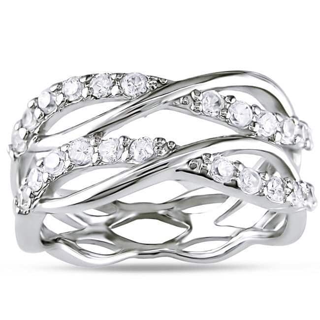 Miadora Sterling Silver Cubic Zirconia Multi-row Eternity Ring