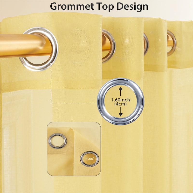 Topfinel Solid Grommet Sheer Window Curtains Faux Linen (Set of 2)