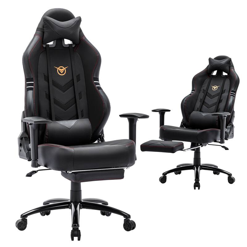 Pro Gaming Throne - 350lb XL Racing Seat with 4D Armrests & Retractable Ottoman, BIFMA Certified for Esports & Streaming - Black