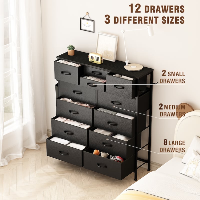 12 Drawer Dresser Fabric Tall Dressers for Bedroom Chest of Drawers