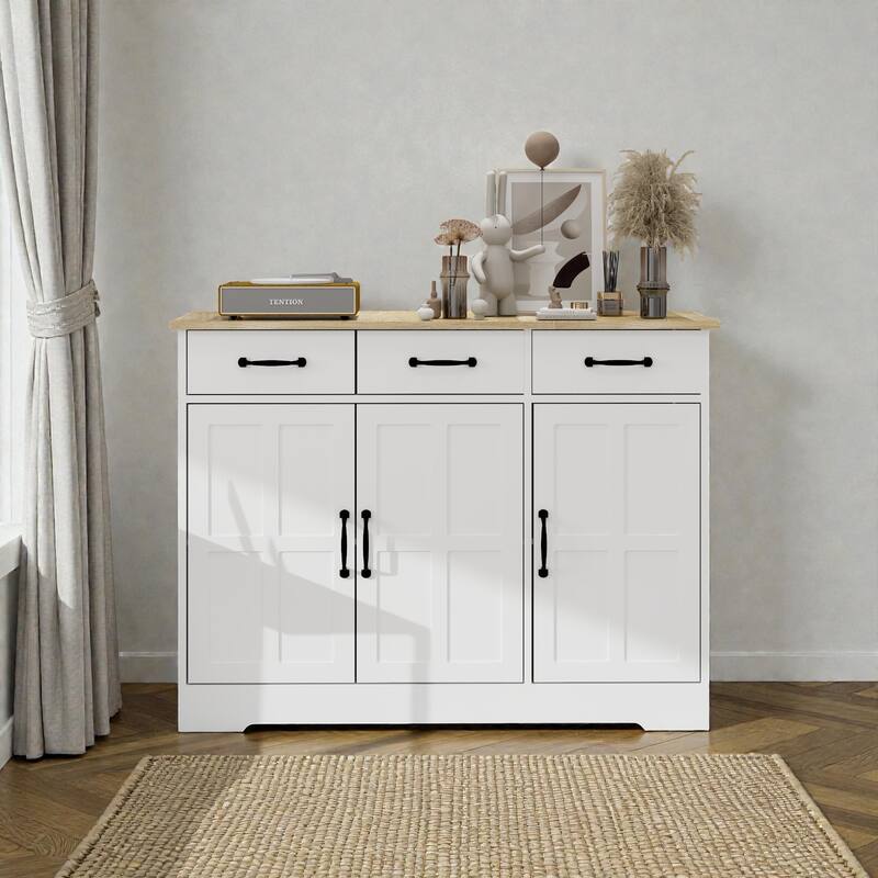 Farmhouse Buffet Sideboard Cabinet with 3 Drawers and 3 Doors, Large Storage Cupboard for Kitchen Dining Living Room
