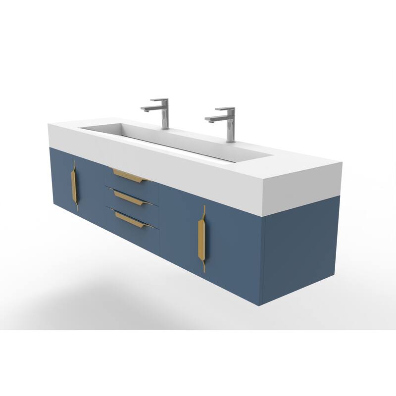 Nile 72" Wall Mounted Bathroom Vanity Set w/ White Top