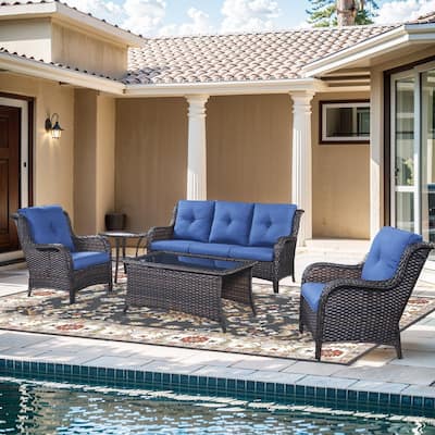 Outdoor Sofa Chair with Coffee Table and Ottoman