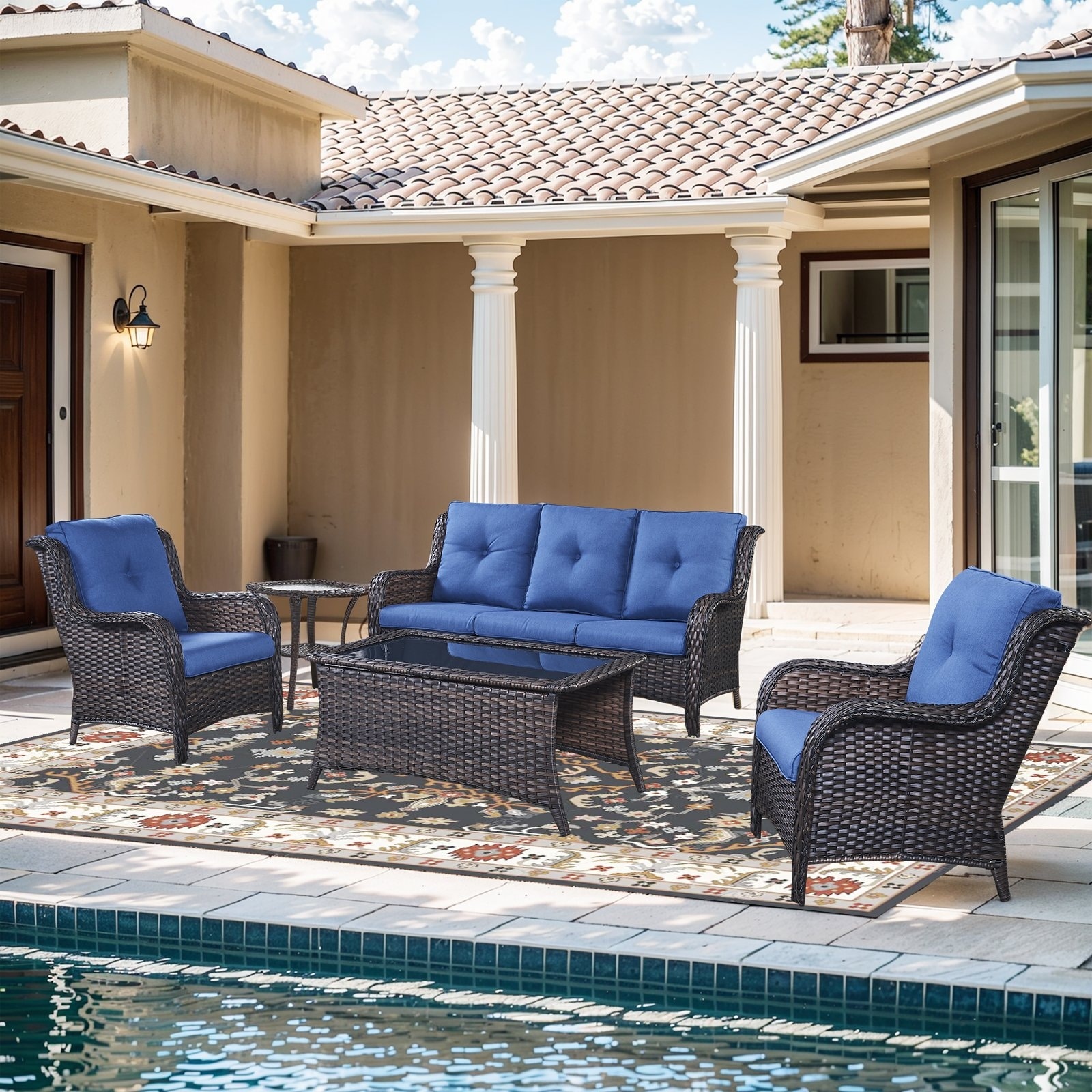 Outdoor Sofa Chair with Coffee Table and Ottoman
