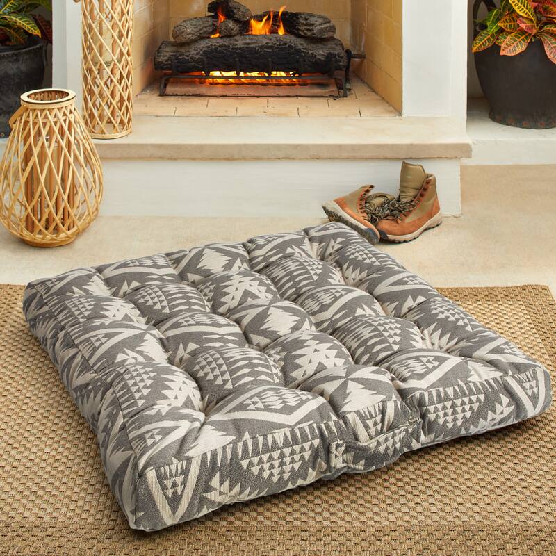 Sorra Home Sunbrella Pendleton Outdoor Tufted Floor Pillow Single - 38 in H x 38 in W x 5 in D - Diamond River II Fawn