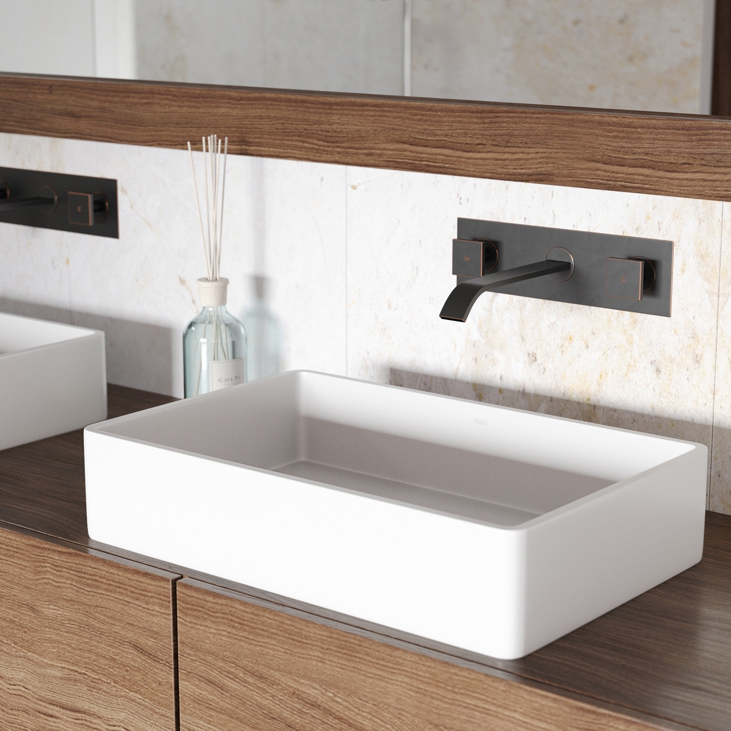 VIGO Magnolia 21"L x 14"W x 5"H Matte Stone Rectangular Bathroom Vessel Sink