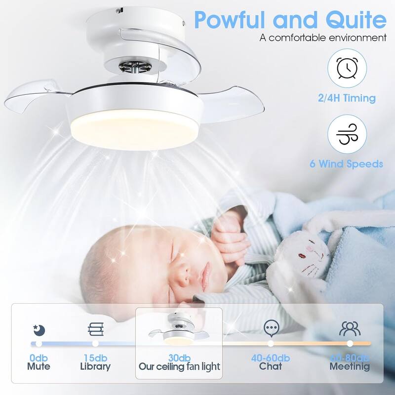 24" Small Ceiling Fan with Light and Remote,Retractable Blades,Small Fan Light for Bedroom,Closet,Bathroom - 13 Inches