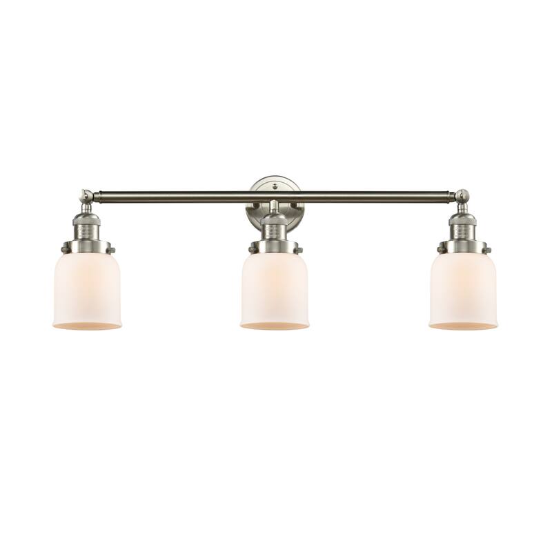 Innovations Lighting Small Bell 3 Light 30" Wide Bathroom Vanity Light - Brushed Satin Nickel / Matte White