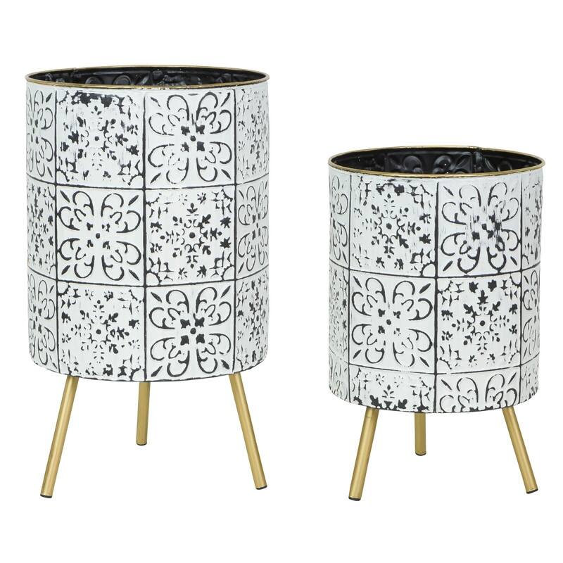 Bantu Modern Planters (Set of 2) - 17"H x 10"W x 10"D / 14"H x 9"W x 9"D - White