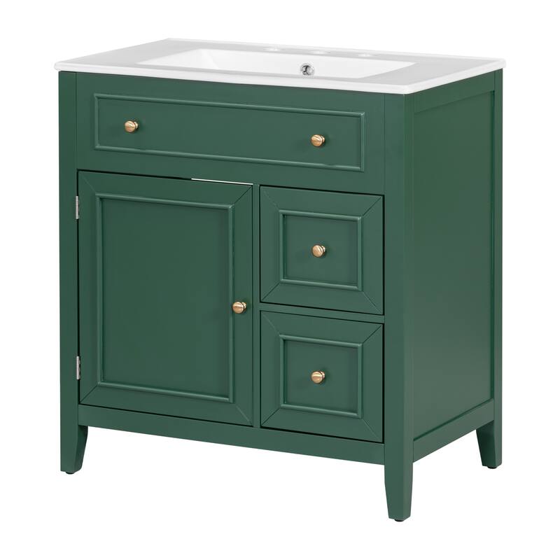 30" Bathroom Vanity with Sink Top, Bathroom Vanity Cabinet with Door and Two Drawers, Solid Wood Frame, One Package