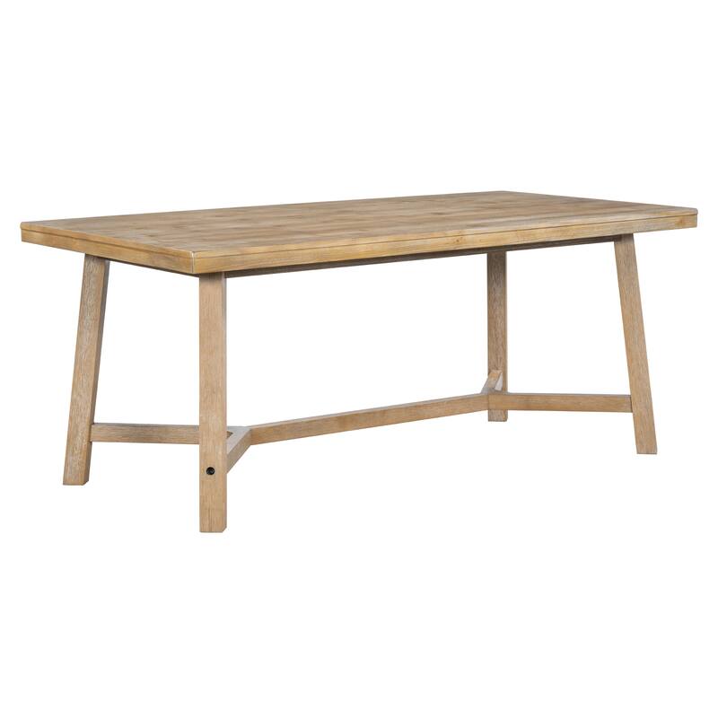 6-piece Retro Farmhouse Style Dining Set, Rectangular Table and 4 Upholstered Chairs with Rattan and Bench