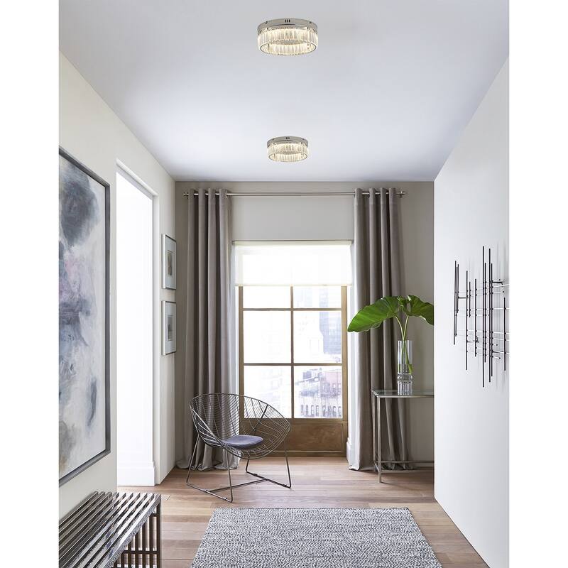 1-Light Chrome Dimmable LED Flush Mount With Clear Crystals