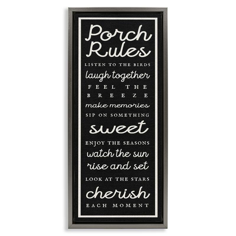 Stupell Porch Rules on Black Framed Floater Canvas Wall Art Design By Lil' Rue - 15 x 31 - Grey